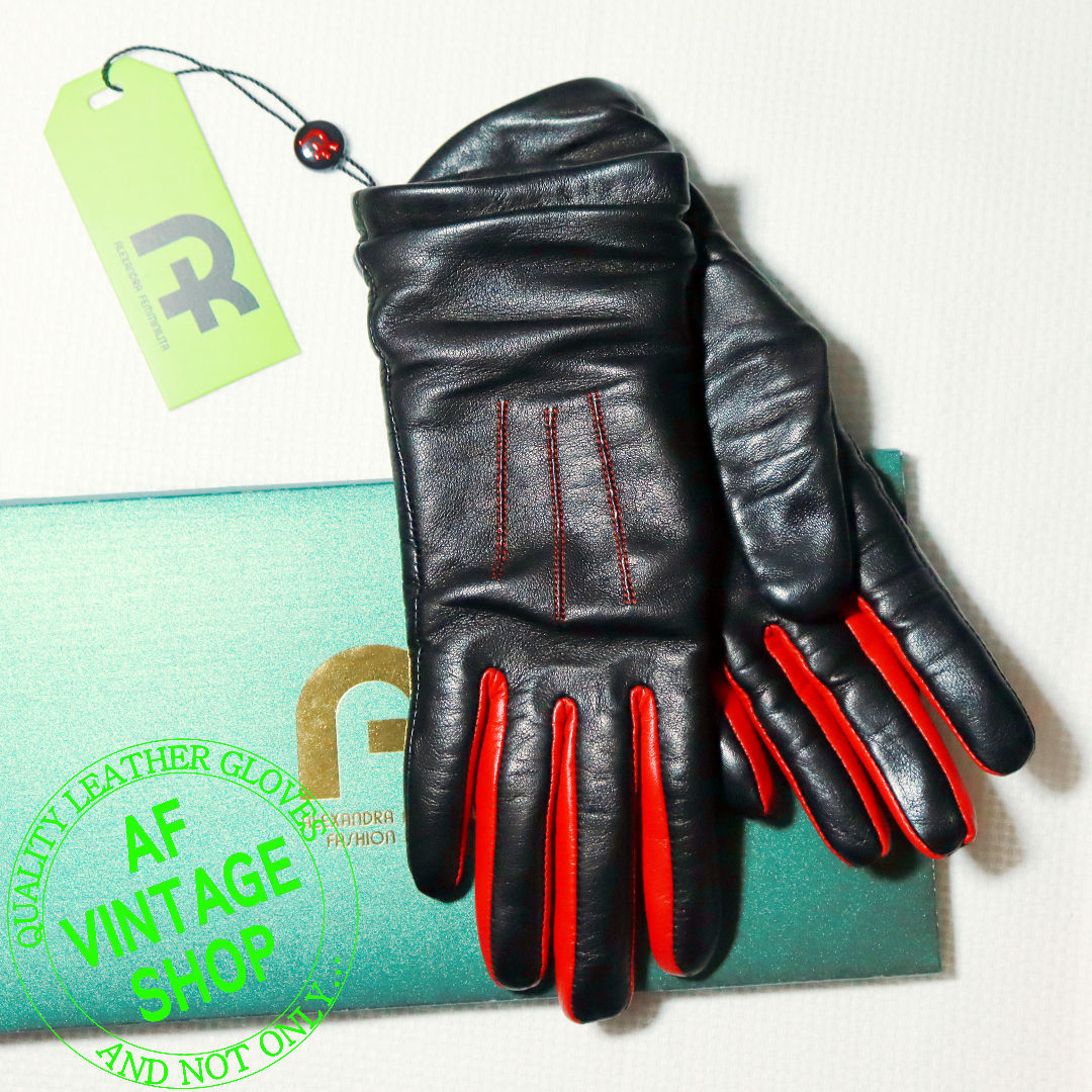 SPECIFICALLY THIS PAIR OF LEATHER GLOVES: PROSPERITY STRICT BLACK - DARING RED